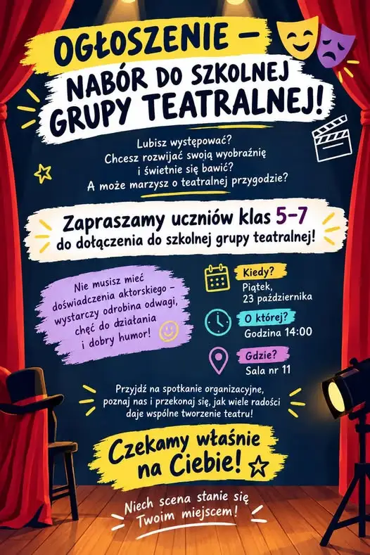 Szkoła Podstawowa nr 23 w Gdańsku zaprasza na nabór do grupy teatralnej